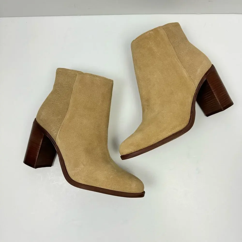 NEW Vince Camuto Paitrilla Tan Suede Snake Skin Print Zip Up Bootie Ankle Boots
